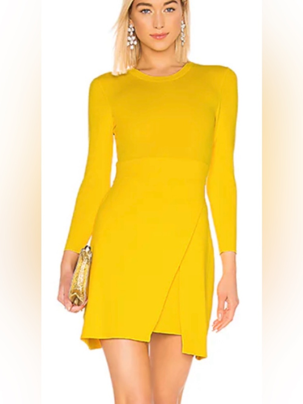 A.L.C. Long Sleeve Yellow Wrap-Front Mini Dress